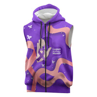 Lupus Awareness Sleeveless Zip Hoodie Her Fight Is My Fight - Purple Ribbon Butterfly Wave Style