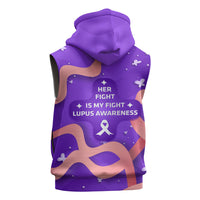 Lupus Awareness Sleeveless Zip Hoodie Her Fight Is My Fight - Purple Ribbon Butterfly Wave Style