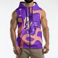 Lupus Awareness Sleeveless Zip Hoodie Her Fight Is My Fight - Purple Ribbon Butterfly Wave Style
