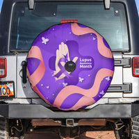 Lupus Awareness Spare Tire Cover Her Fight Is My Fight - Purple Ribbon Butterfly Wave Style