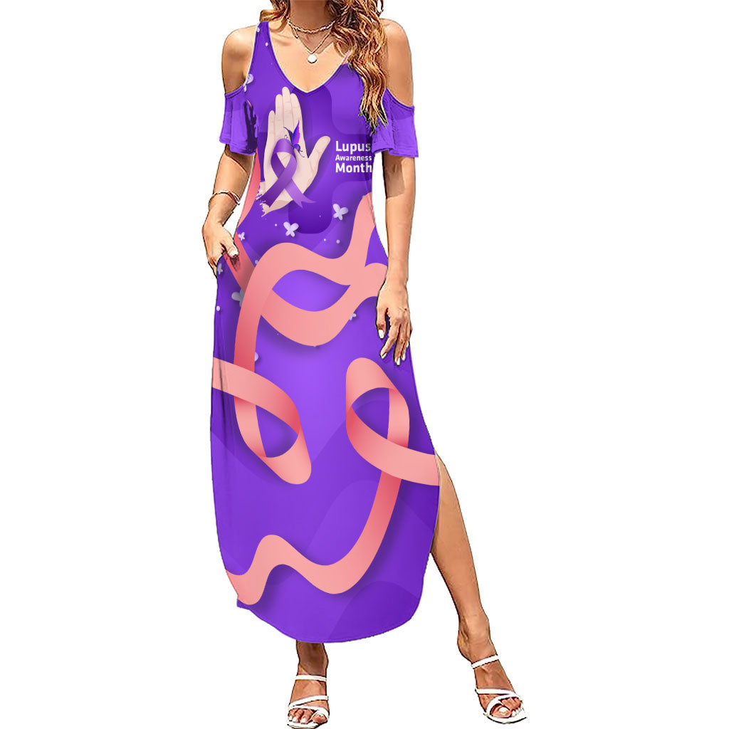Lupus Awareness Summer Maxi Dress Her Fight Is My Fight - Purple Ribbon Butterfly Wave Style
