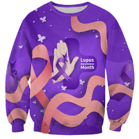 Lupus Awareness Sweatshirt Her Fight Is My Fight - Purple Ribbon Butterfly Wave Style
