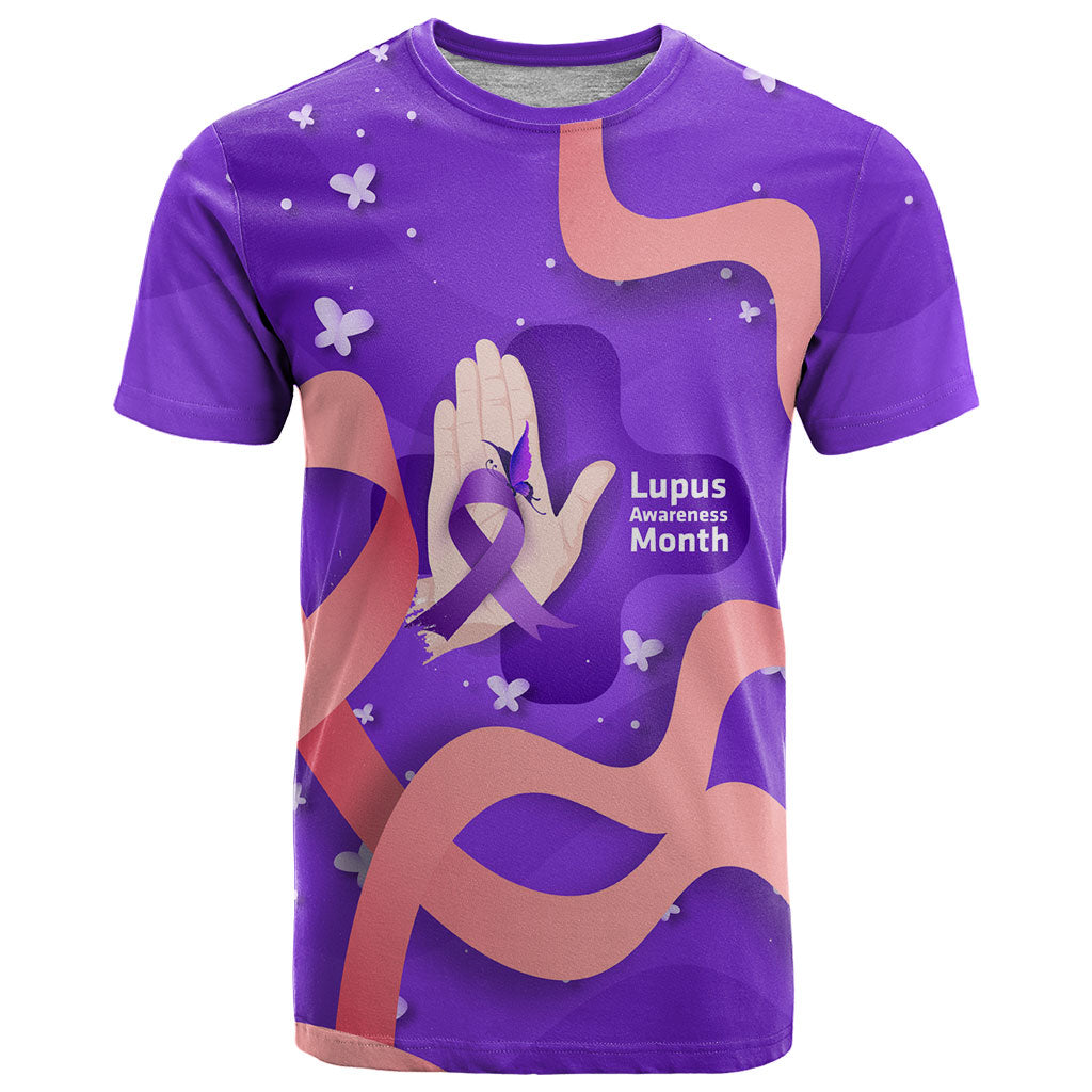 Lupus Awareness T Shirt Her Fight Is My Fight - Purple Ribbon Butterfly Wave Style