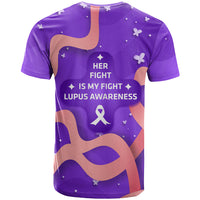 Lupus Awareness T Shirt Her Fight Is My Fight - Purple Ribbon Butterfly Wave Style