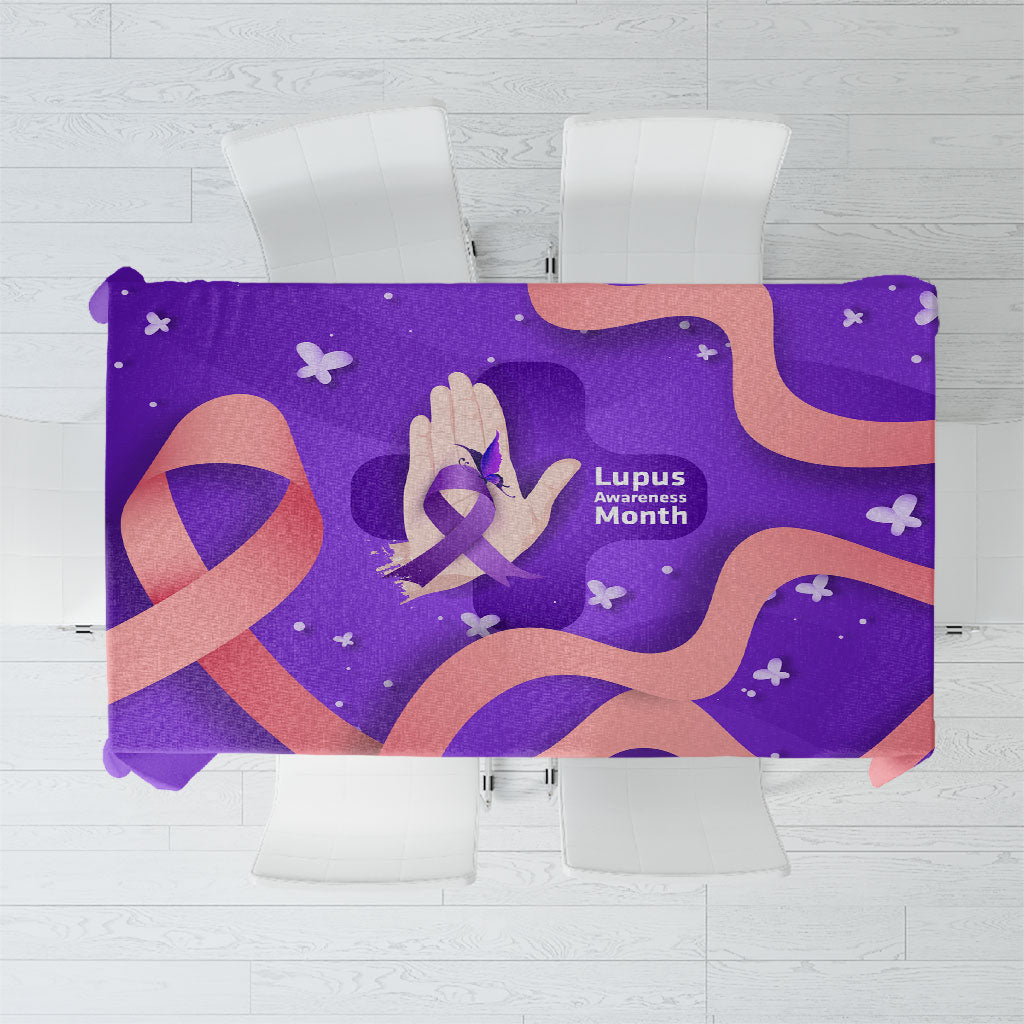 Lupus Awareness Tablecloth Her Fight Is My Fight - Purple Ribbon Butterfly Wave Style