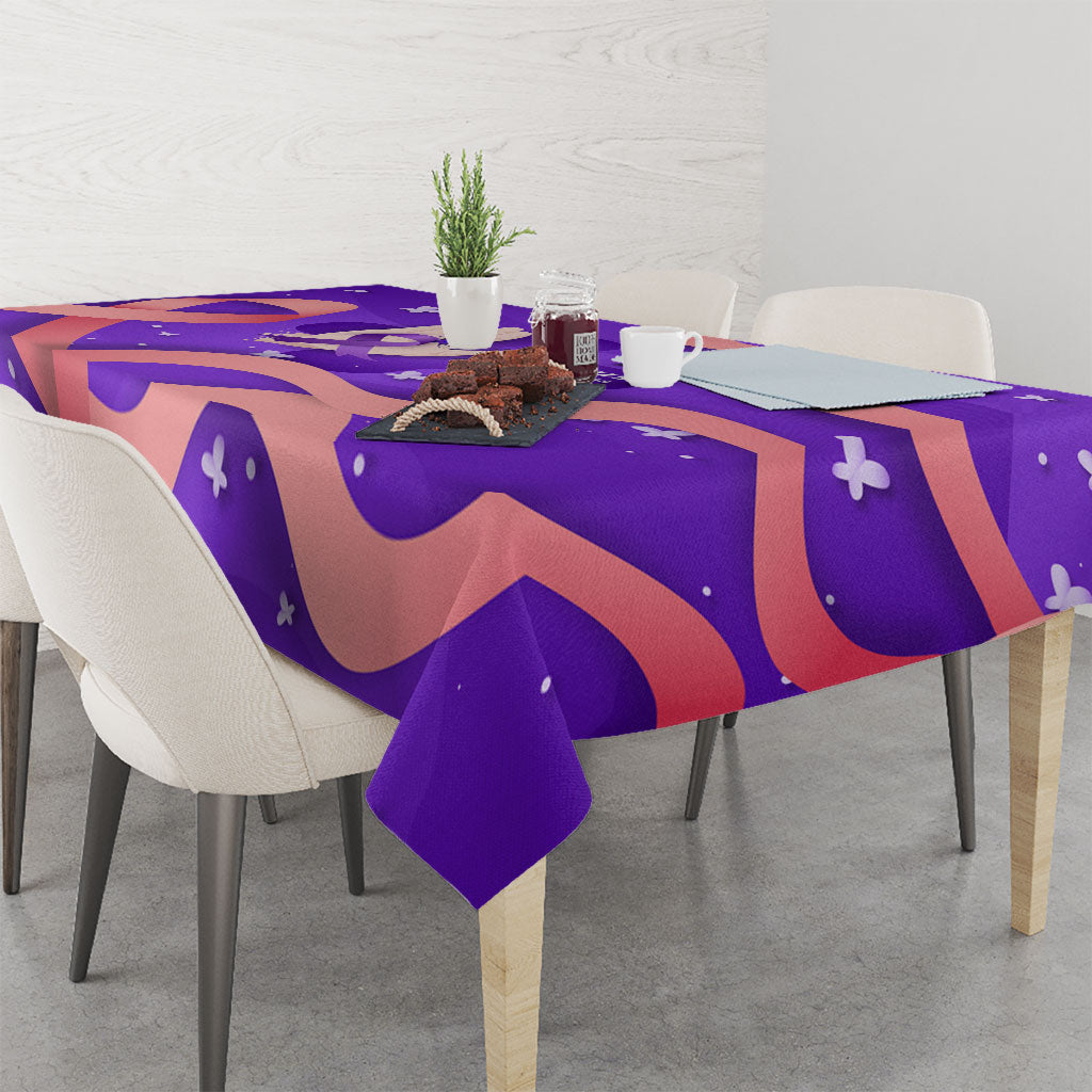 Lupus Awareness Tablecloth Her Fight Is My Fight - Purple Ribbon Butterfly Wave Style
