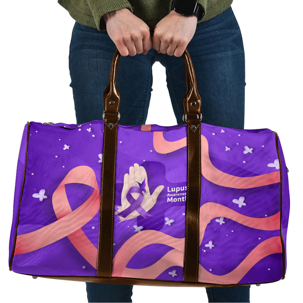Lupus Awareness Travel Bag Her Fight Is My Fight - Purple Ribbon Butterfly Wave Style