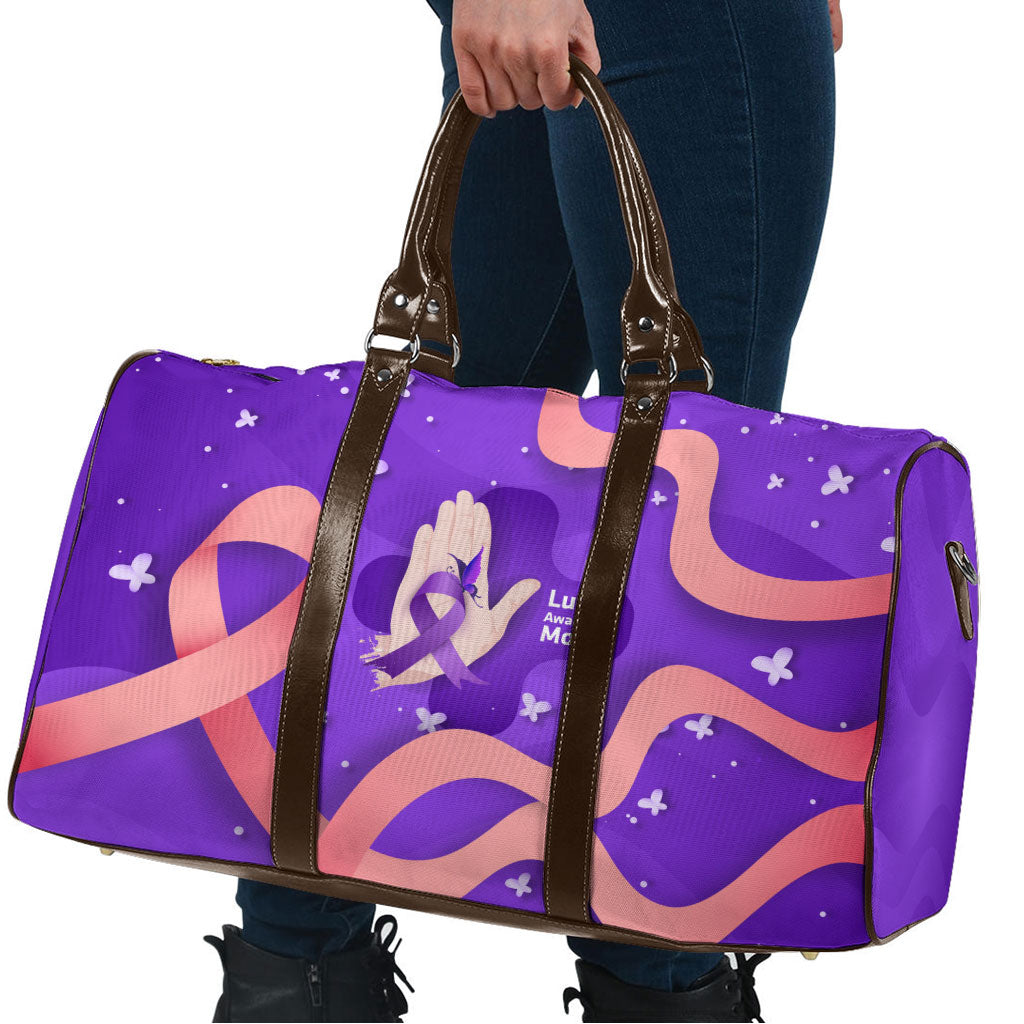 Lupus Awareness Travel Bag Her Fight Is My Fight - Purple Ribbon Butterfly Wave Style
