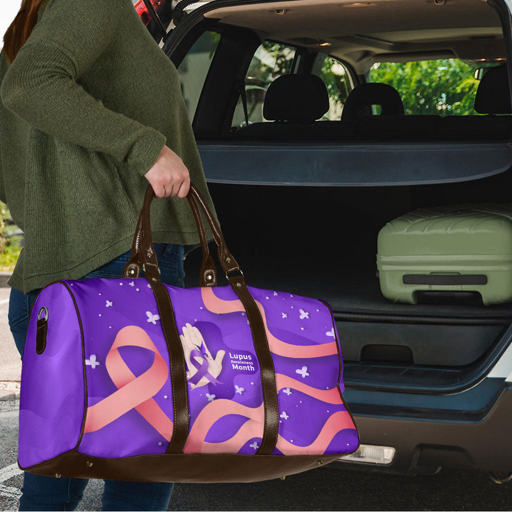 Lupus Awareness Travel Bag Her Fight Is My Fight - Purple Ribbon Butterfly Wave Style