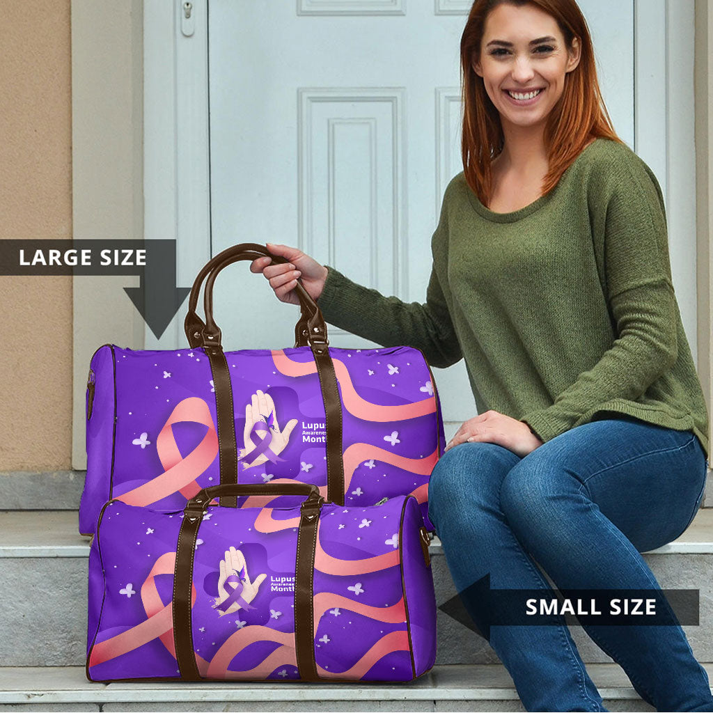 Lupus Awareness Travel Bag Her Fight Is My Fight - Purple Ribbon Butterfly Wave Style