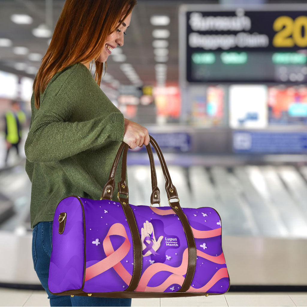 Lupus Awareness Travel Bag Her Fight Is My Fight - Purple Ribbon Butterfly Wave Style