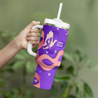 Lupus Awareness Tumbler With Handle Her Fight Is My Fight - Purple Ribbon Butterfly Wave Style
