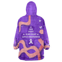 Lupus Awareness Wearable Blanket Hoodie Her Fight Is My Fight - Purple Ribbon Butterfly Wave Style