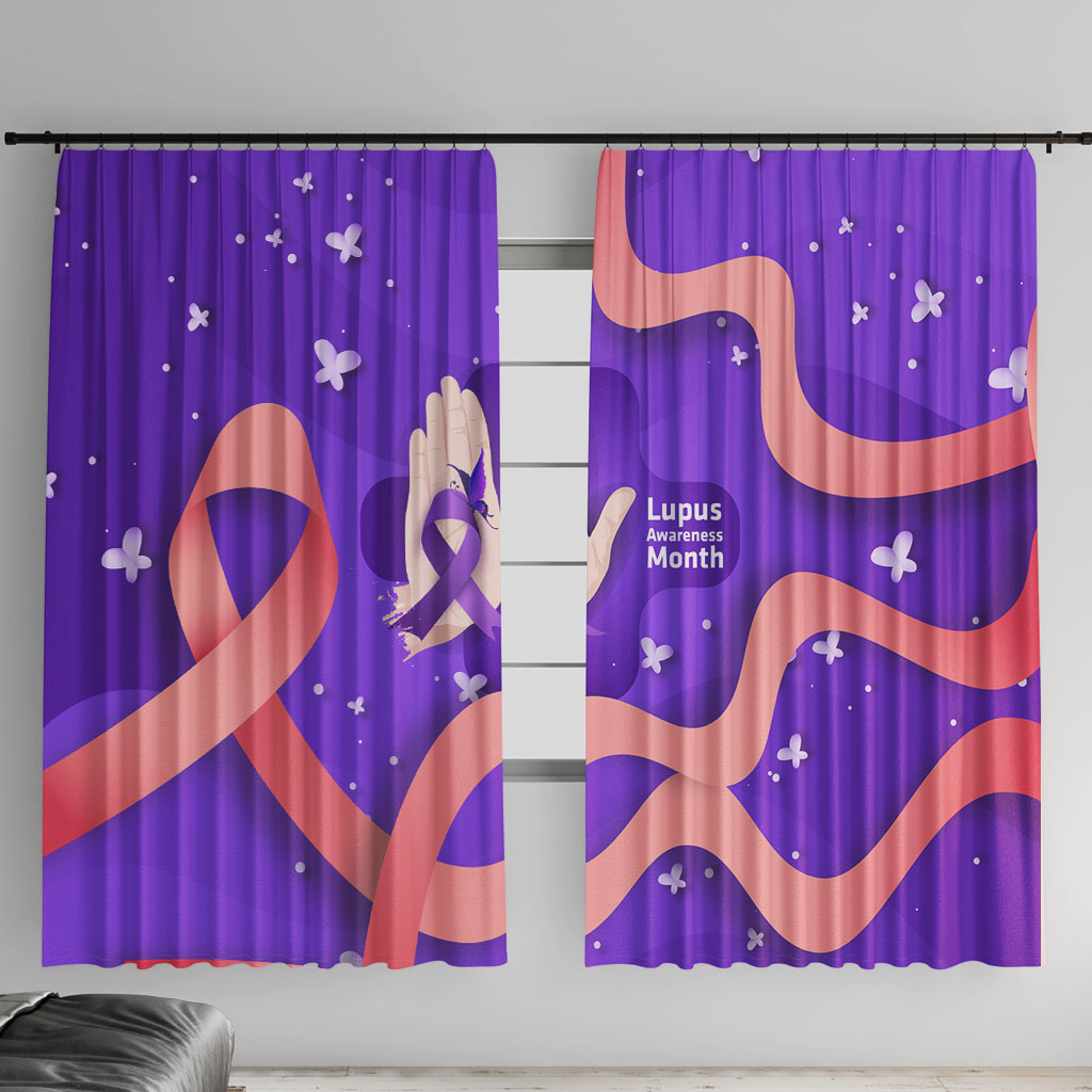 Lupus Awareness Window Curtain Her Fight Is My Fight - Purple Ribbon Butterfly Wave Style