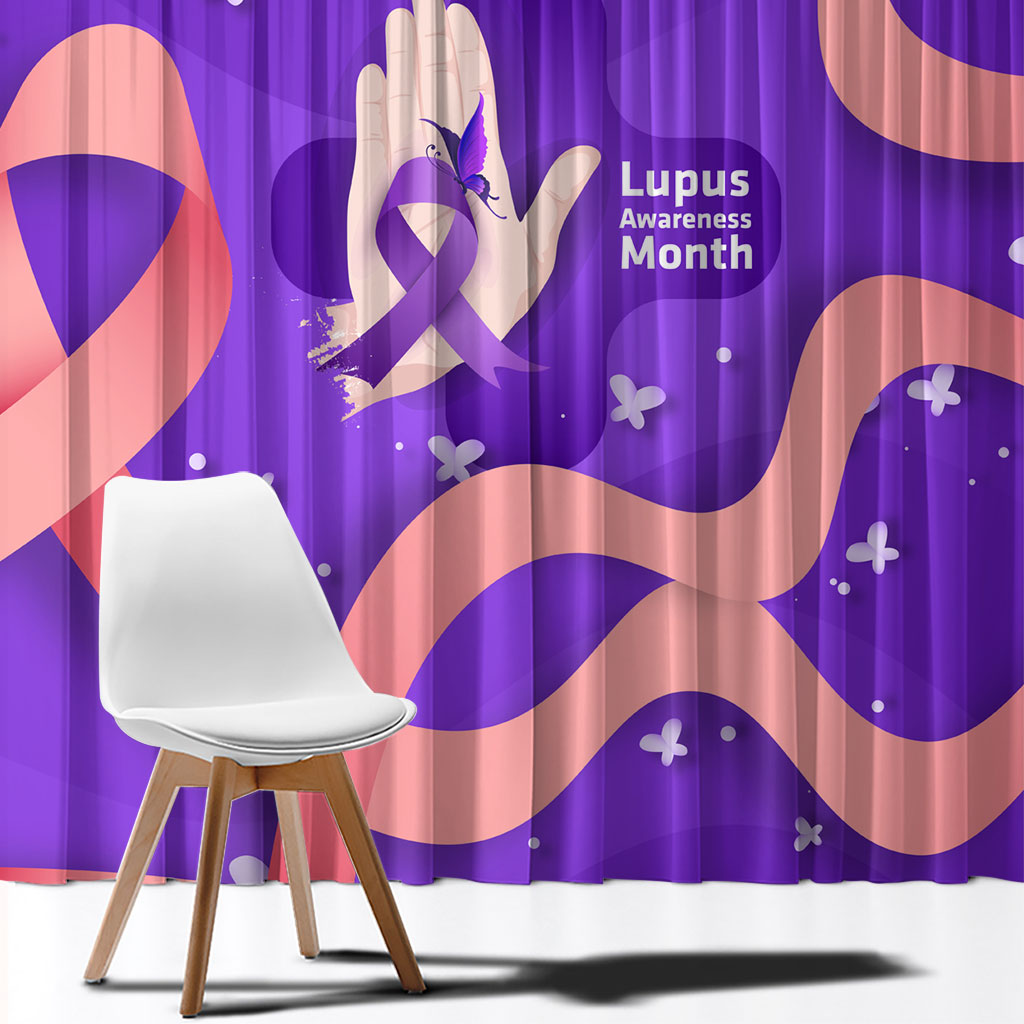 Lupus Awareness Window Curtain Her Fight Is My Fight - Purple Ribbon Butterfly Wave Style