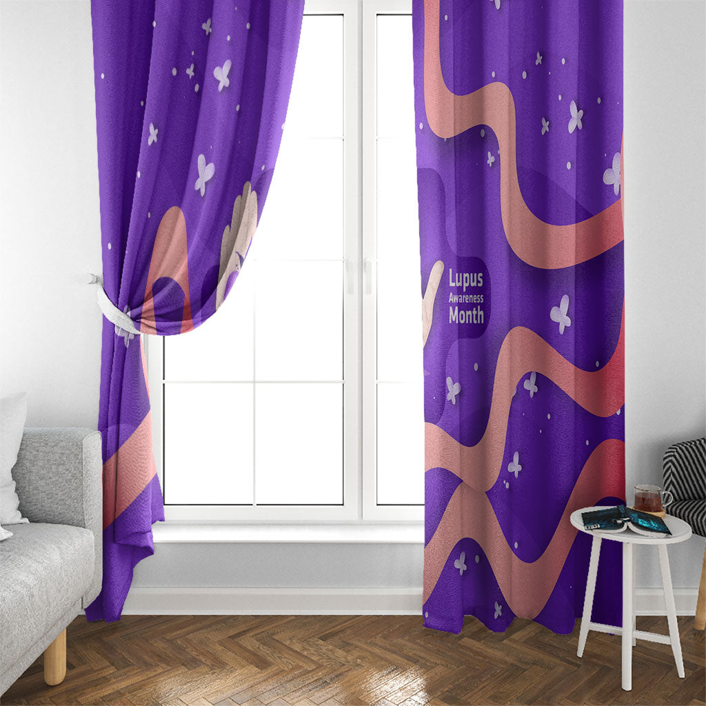 Lupus Awareness Window Curtain Her Fight Is My Fight - Purple Ribbon Butterfly Wave Style