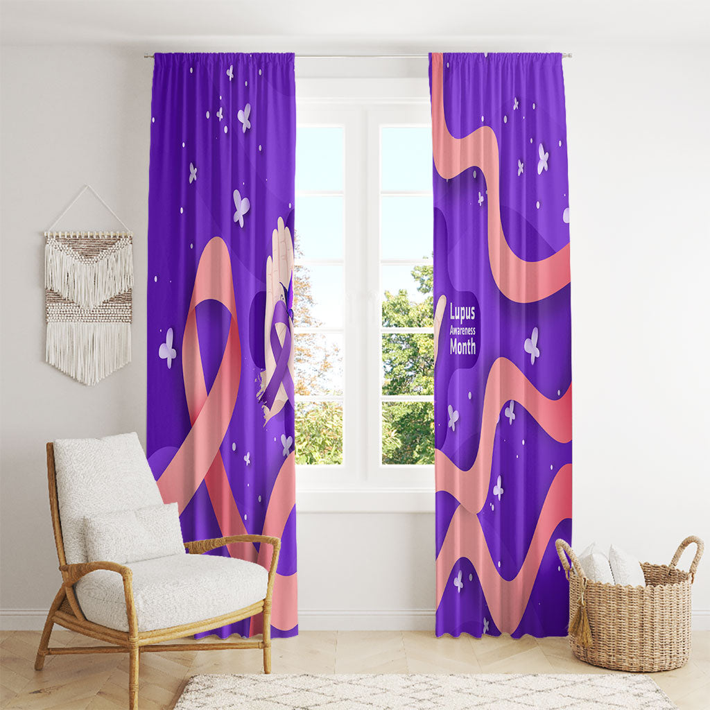 Lupus Awareness Window Curtain Her Fight Is My Fight - Purple Ribbon Butterfly Wave Style