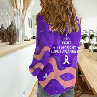 Lupus Awareness Women Casual Shirt Her Fight Is My Fight - Purple Ribbon Butterfly Wave Style