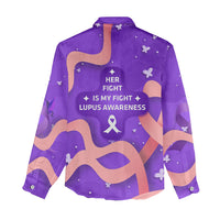 Lupus Awareness Women Casual Shirt Her Fight Is My Fight - Purple Ribbon Butterfly Wave Style