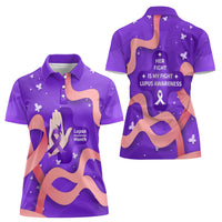 Lupus Awareness Women Polo Shirt Her Fight Is My Fight - Purple Ribbon Butterfly Wave Style