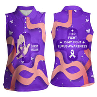 Lupus Awareness Women Sleeveless Polo Shirt Her Fight Is My Fight - Purple Ribbon Butterfly Wave Style