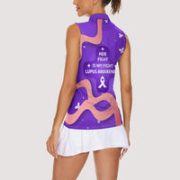 Lupus Awareness Women Sleeveless Polo Shirt Her Fight Is My Fight - Purple Ribbon Butterfly Wave Style