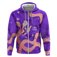 Lupus Awareness Zip Hoodie Her Fight Is My Fight - Purple Ribbon Butterfly Wave Style
