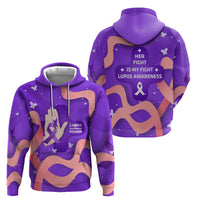 Lupus Awareness Zip Hoodie Her Fight Is My Fight - Purple Ribbon Butterfly Wave Style