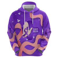 Lupus Awareness Zip Hoodie Her Fight Is My Fight - Purple Ribbon Butterfly Wave Style