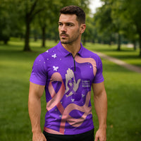 Lupus Awareness Zipper Polo Shirt Her Fight Is My Fight - Purple Ribbon Butterfly Wave Style
