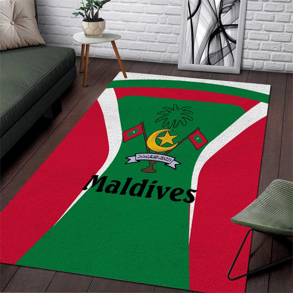 Maldives National Flag and Emblem Area Rug with Green Red White Colorblock Design