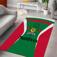 Maldives National Flag and Emblem Area Rug with Green Red White Colorblock Design