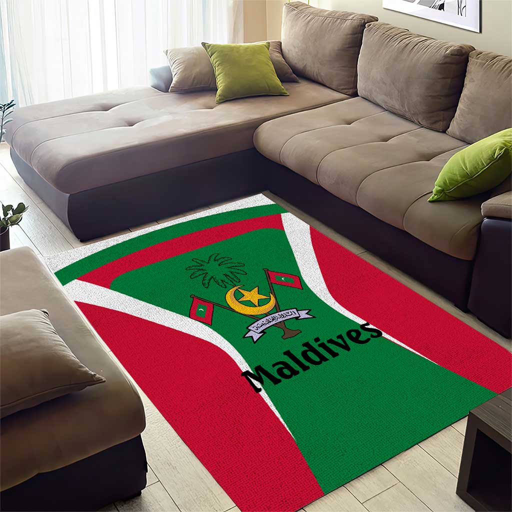 Maldives National Flag and Emblem Area Rug with Green Red White Colorblock Design