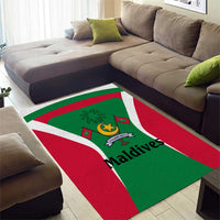 Maldives National Flag and Emblem Area Rug with Green Red White Colorblock Design