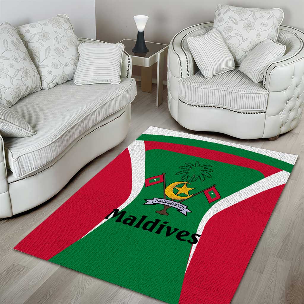 Maldives National Flag and Emblem Area Rug with Green Red White Colorblock Design