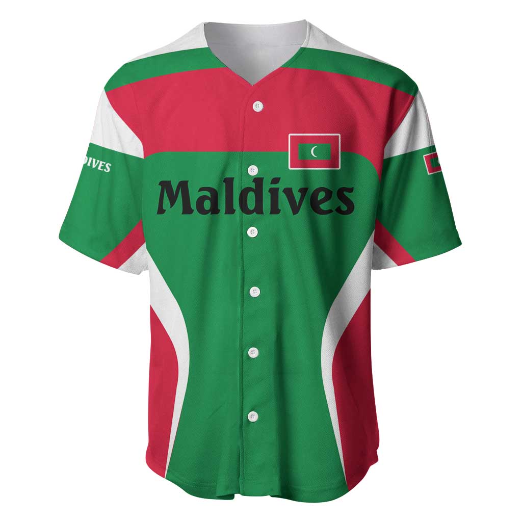 Maldives National Flag and Emblem Baseball Jersey with Green Red White Colorblock Design