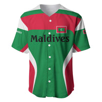 Maldives National Flag and Emblem Baseball Jersey with Green Red White Colorblock Design
