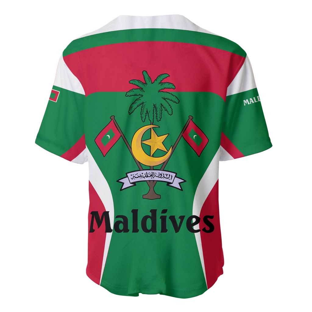 Maldives National Flag and Emblem Baseball Jersey with Green Red White Colorblock Design
