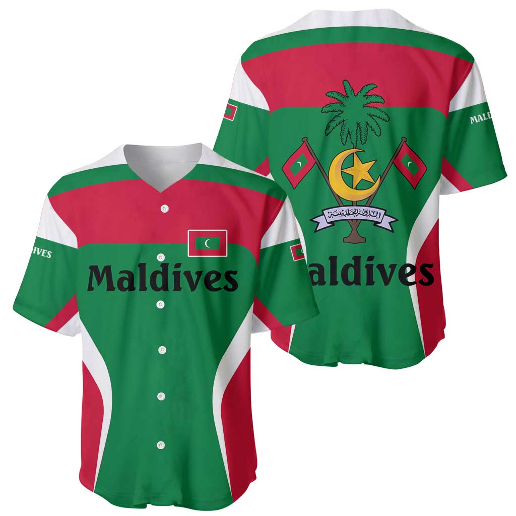 Maldives National Flag and Emblem Baseball Jersey with Green Red White Colorblock Design