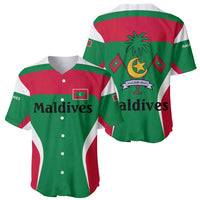Maldives National Flag and Emblem Baseball Jersey with Green Red White Colorblock Design