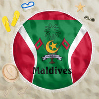 Maldives National Flag and Emblem Beach Blanket with Green Red White Colorblock Design
