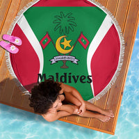 Maldives National Flag and Emblem Beach Blanket with Green Red White Colorblock Design