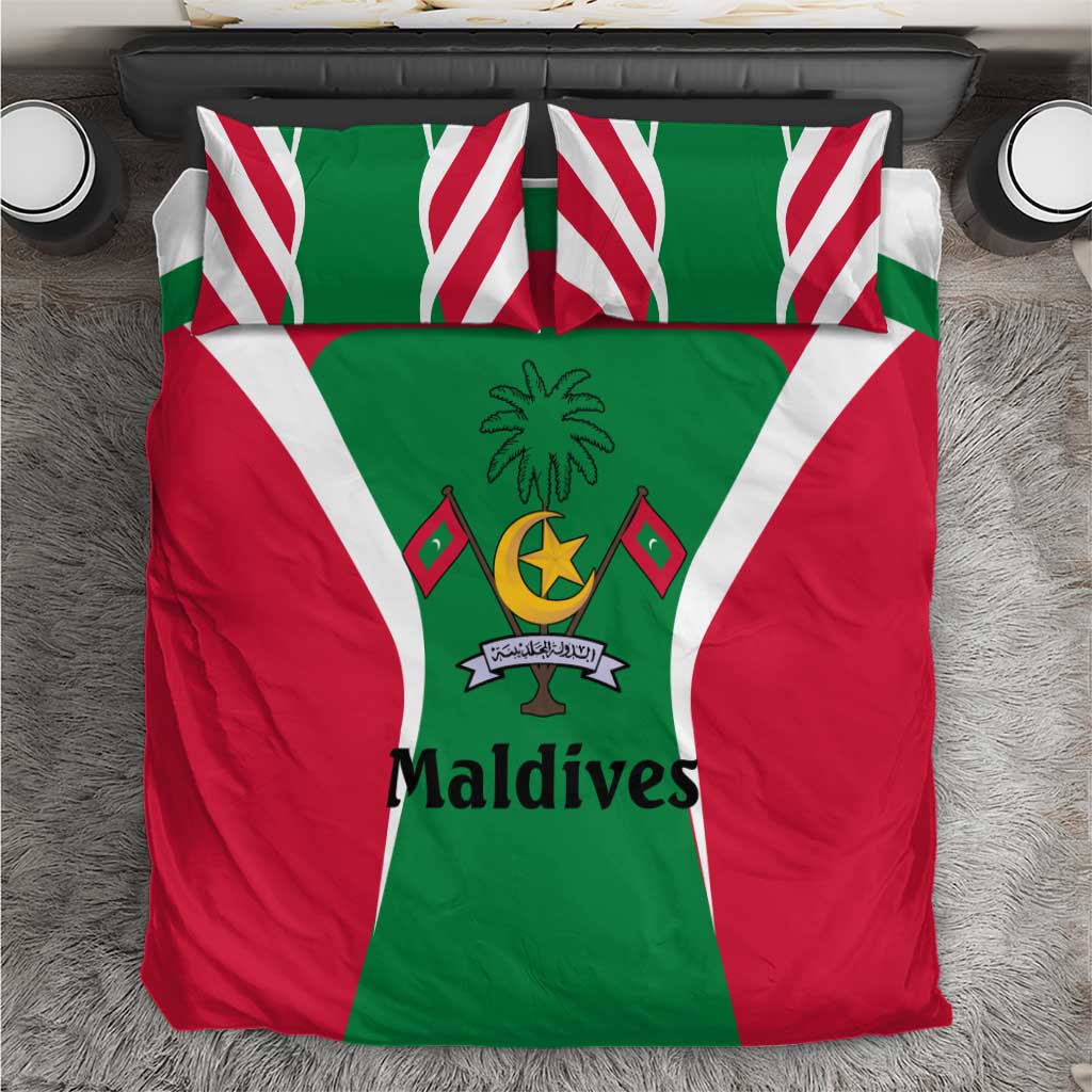 Maldives National Flag and Emblem Bedding Set with Green Red White Colorblock Design