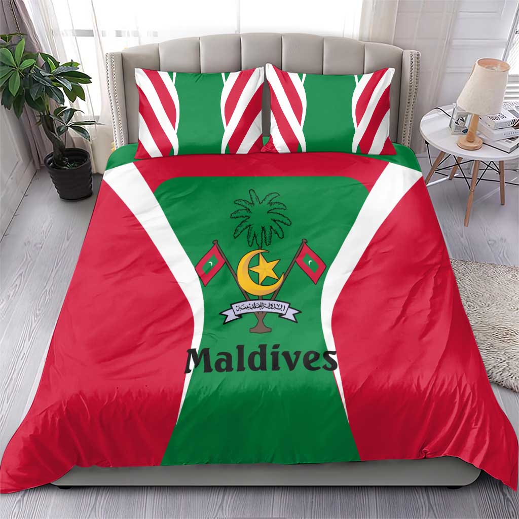 Maldives National Flag and Emblem Bedding Set with Green Red White Colorblock Design