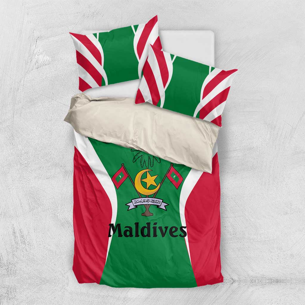Maldives National Flag and Emblem Bedding Set with Green Red White Colorblock Design