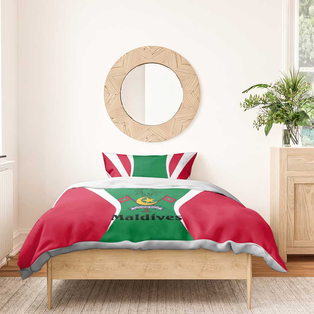 Maldives National Flag and Emblem Bedding Set with Green Red White Colorblock Design