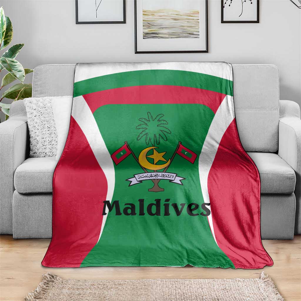 Maldives National Flag and Emblem Blanket with Green Red White Colorblock Design