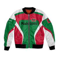 Maldives National Flag and Emblem Bomber Jacket with Green Red White Colorblock Design