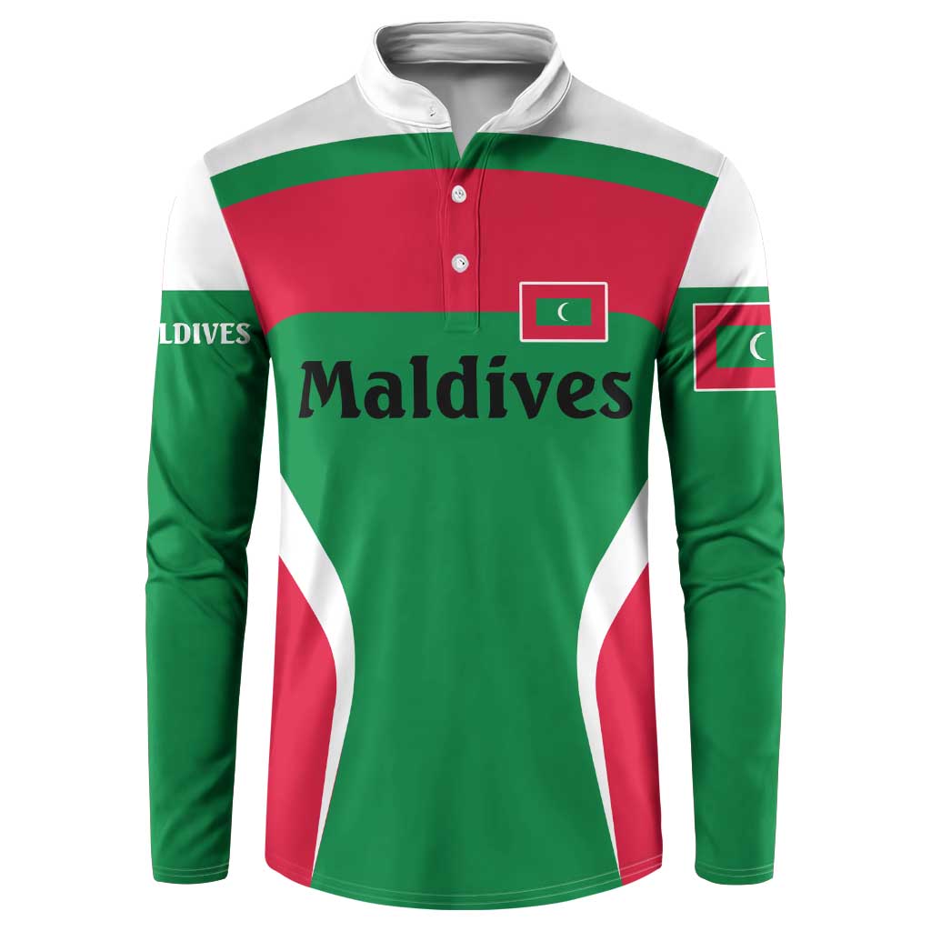 Maldives National Flag and Emblem Button Sweatshirt with Green Red White Colorblock Design