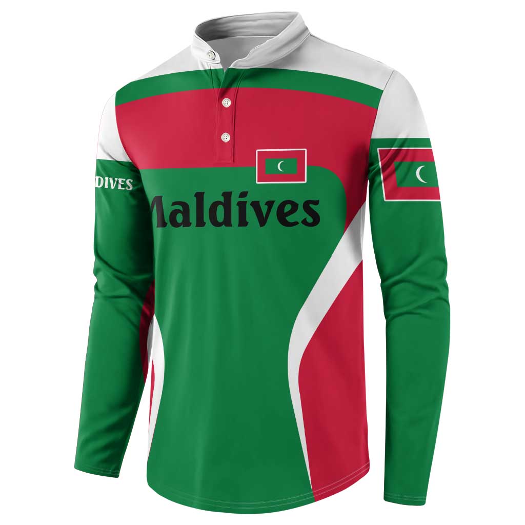 Maldives National Flag and Emblem Button Sweatshirt with Green Red White Colorblock Design